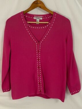 Carducci Pink w/White Contrast Stitching Sweater Set (Cardigan & Vest) - Large